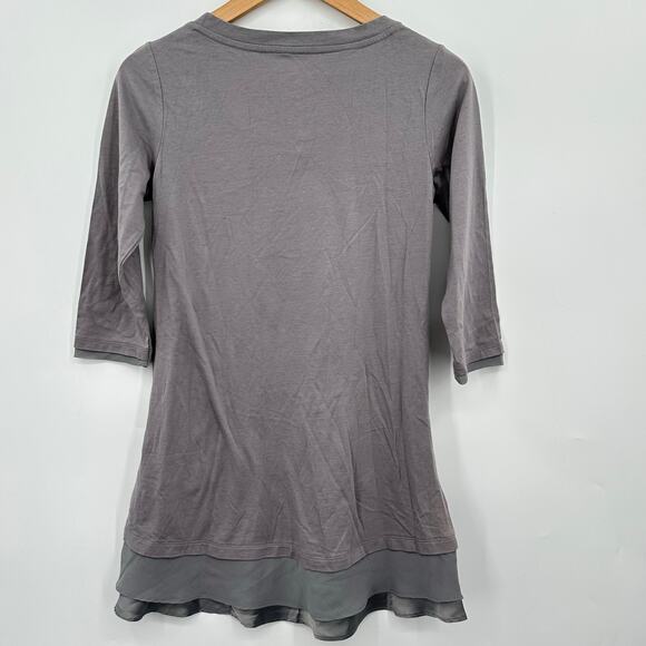 LOGO by Lori Goldstein Gray Jersey Tunic w/ Layered Satin Chiffon Hem 2XSP - Picture 4 of 10